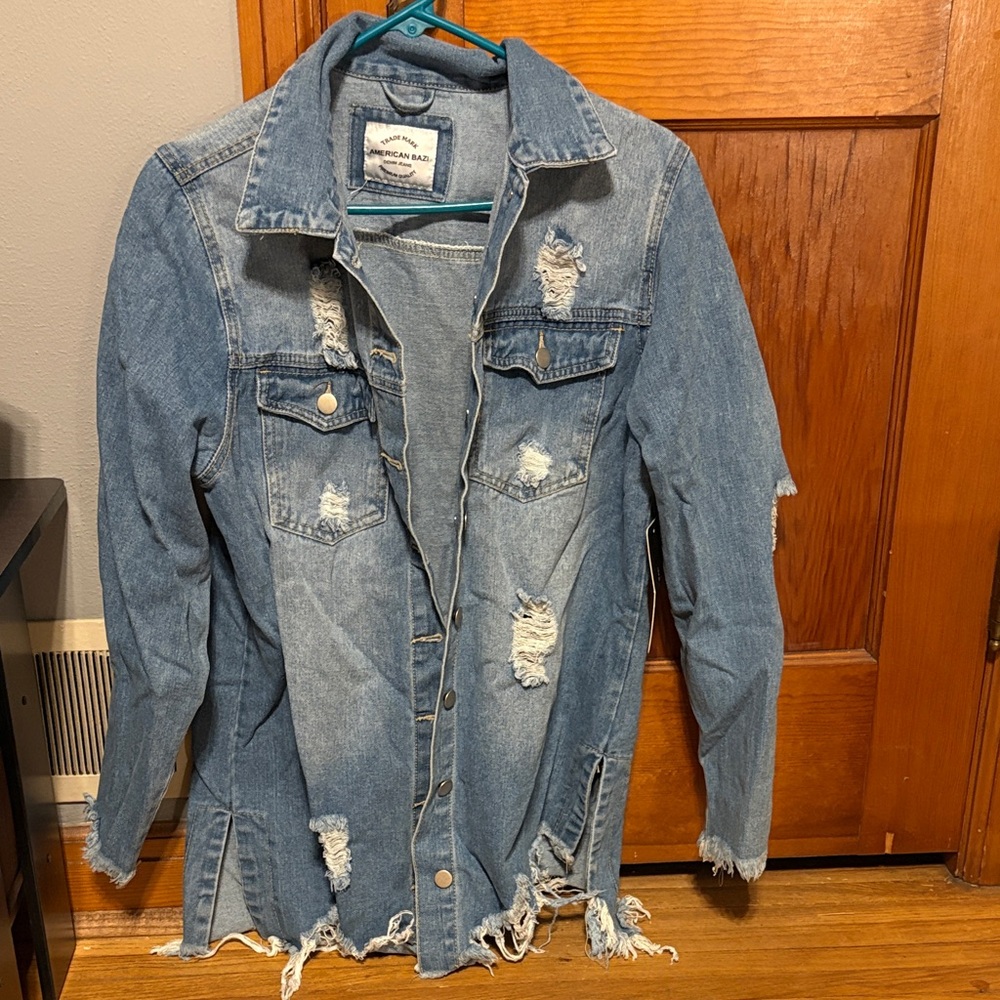 American Bazi Light Blue Oversized Denim Jacket Label Detail - Picture 10 of 10
